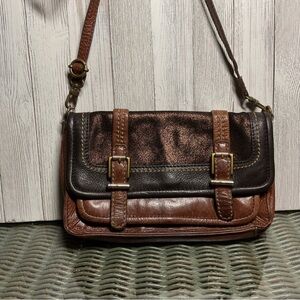 The Sak Crossbody Glazed Leather Copper Color Brown Buckle Trim Shoulder Bag